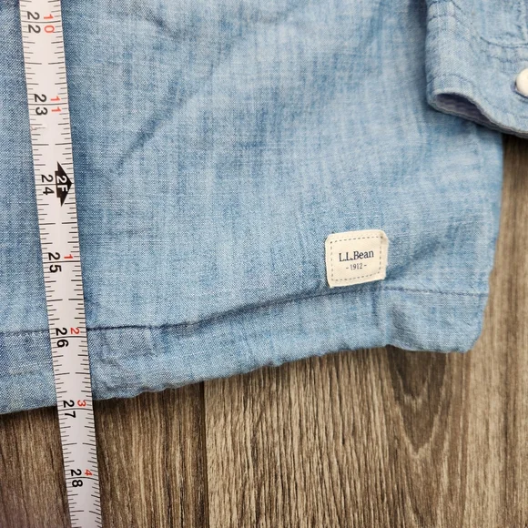 LL Bean Chambray Anorak Hoodie Light Blue Pullover Kangaroo Pocket Size Large - Picture 8 of 13